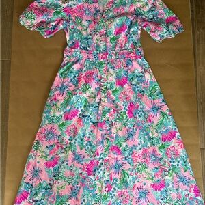 Lilly Pulitzer Floral Midi Dress - Pink, Blue, Green